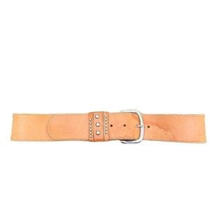Women’s light brown wide beaded leather belt M/L flaw